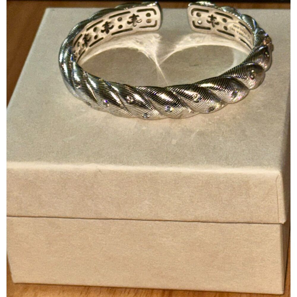 Judith Ripka 925 Sterling Silver & CZ Hinged Cuff Bracelet